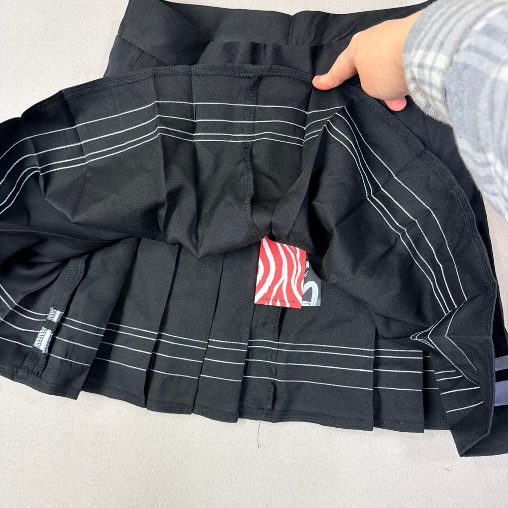 Romwe Womens Pleated Mini Skirt Black White Double Stripe Schoolgirl Preppy S - Picture 4 of 7